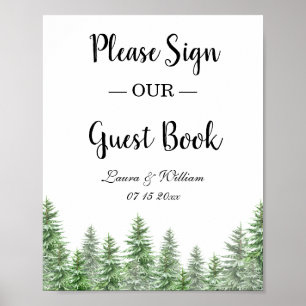 Poster Pine Tree S'Il Vous Plaît Signer Notre Livre D'Inv