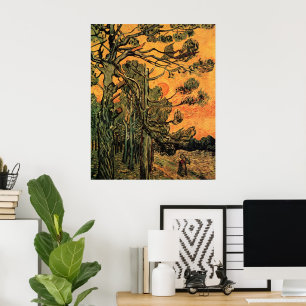 Poster Pine Trees Red Sky Setting Soleil par Vincent van 