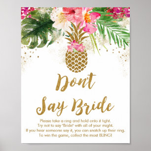 Poster Pineapple Tropical Floral ne pas dire jeu de marié