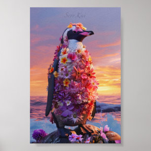 Poster Pingouin à fleurs à imprimer et à télécharger