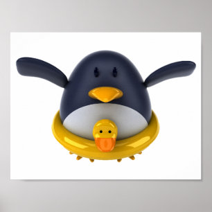Poster Pingouin Avec Canard En Caoutchouc