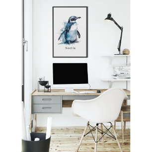 Poster Pingouin d'aquarelle Arctique, personnalisé