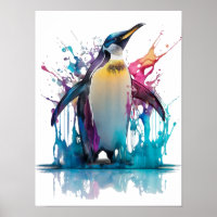 Pingouin empereur aux éclaboussures colorées