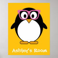 Pingouin Hipster - Cartoon mignon rose jaune