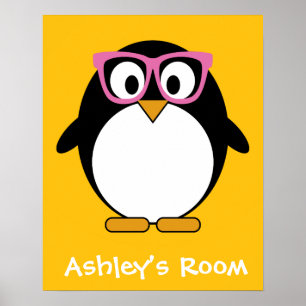 Poster Pingouin Hipster - Cartoon mignon rose jaune