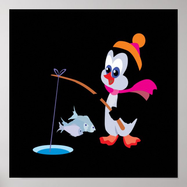 Poster Pingouin Pêche sur glace 2 (Devant)