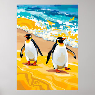 Poster Pingouins de plage - Art océanique vibrant