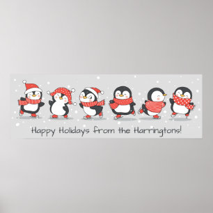 Poster Pingouins d'hiver de texte personnalisé