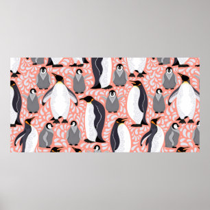 Poster Pingouins empereurs et leurs petits sur un papier