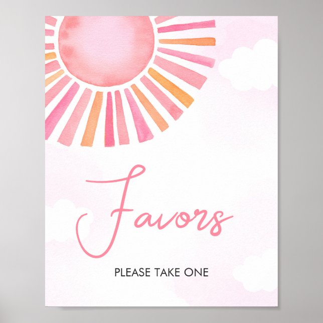 Poster Pink A Little Ray of Sunshine Baby shower Faveurs (Devant)