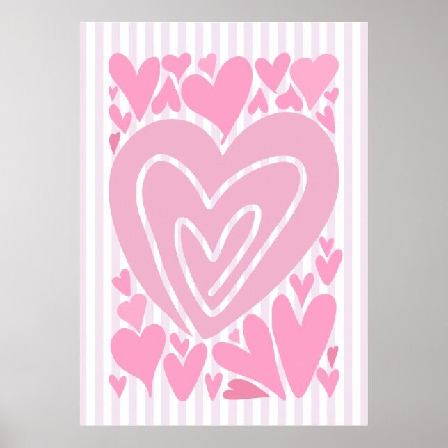 Poster Pink Abstract Hearts (Devant)