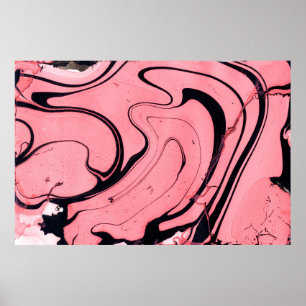 Poster Pink and black marble texture. Hand painted