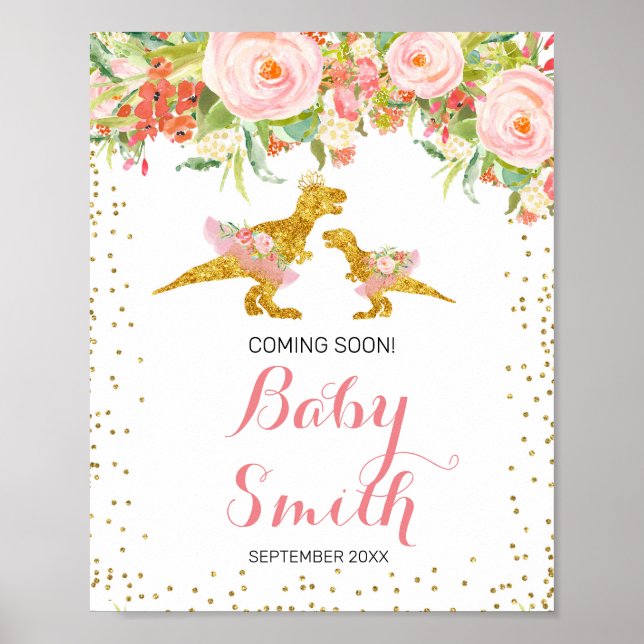 Poster Pink and Gold Dino Aquarelle à venir Signe (Devant)