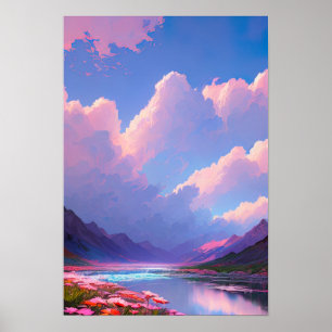 Poster Pink and Purple Skies Over a Mountain Lake