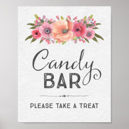 Poster Pink Aquarelle Florale Barre à Bonbons Signal Mari
