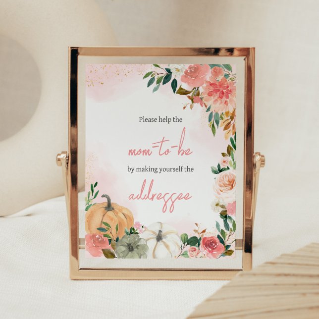 Poster Pink Automne Automne Automne Floral Citrouille Env (Autumn Floral Pumpkin Baby Shower Envelope Station Sign)