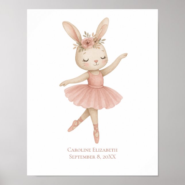 Poster Pink Ballerina Bunny Girls Nursery Bedroom Toddler (Devant)
