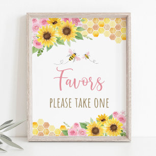 Poster Pink Bee Tournesol Fête Anniversaire Favoriser Sig