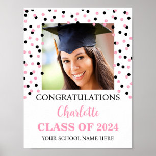 Poster Pink Black Grad Party Custom 8.5x11 Photo