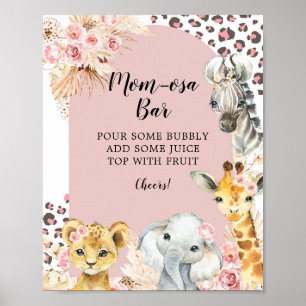 Poster Pink Boho Safari Party Animaux Girl Mom-osa Bar