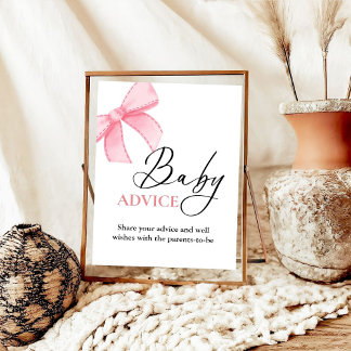 Poster Pink Bow baby Advice baby shower Jeu