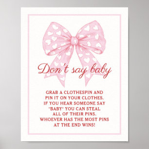 Poster Pink Bow Baby shower chérie ne pas dire bébé