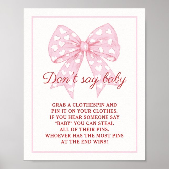 Poster Pink Bow Baby shower chérie ne pas dire bébé (Devant)