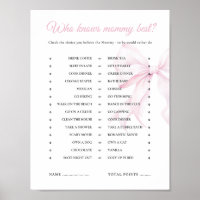 Pink Bow Baby shower Qui Connaît Mommy Meilleur Je
