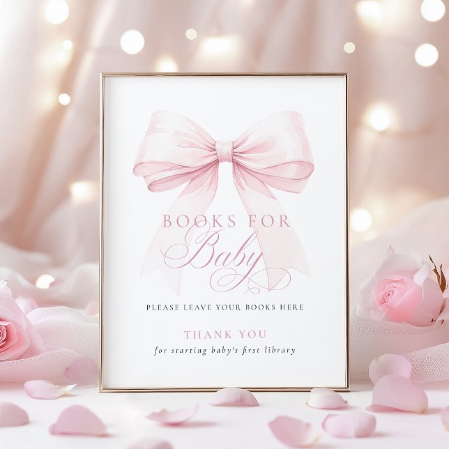 Poster Pink Bow Books for Baby Shower Sign (Créateur téléchargé)