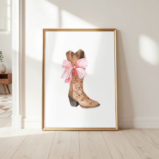 Poster Pink Bow Cowgirl Boot Girly Western Wall Art