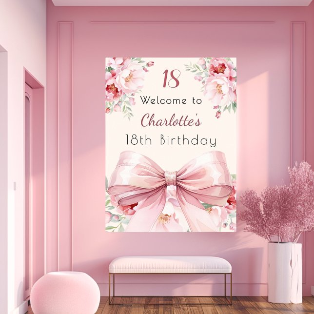Poster Pink bow crème fleurons anniversaire signe de bien (Créateur téléchargé)