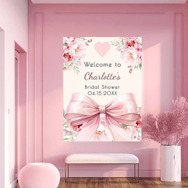 Poster Pink bow crème fleurons douche nuptiale signe d'ac (Créateur téléchargé)