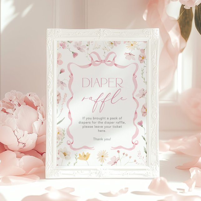 Poster Pink Bow Diaper raffle Wildflower Baby shower (Créateur téléchargé)
