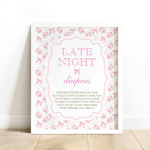 Poster Pink Bow Girl Baby shower Late Night Diapers