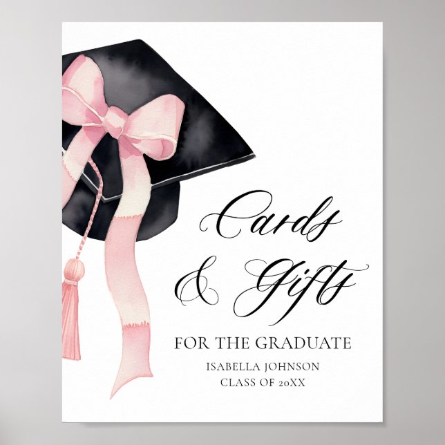 Poster Pink Bow Grad Party Graduate Cartes et cadeaux (Devant)