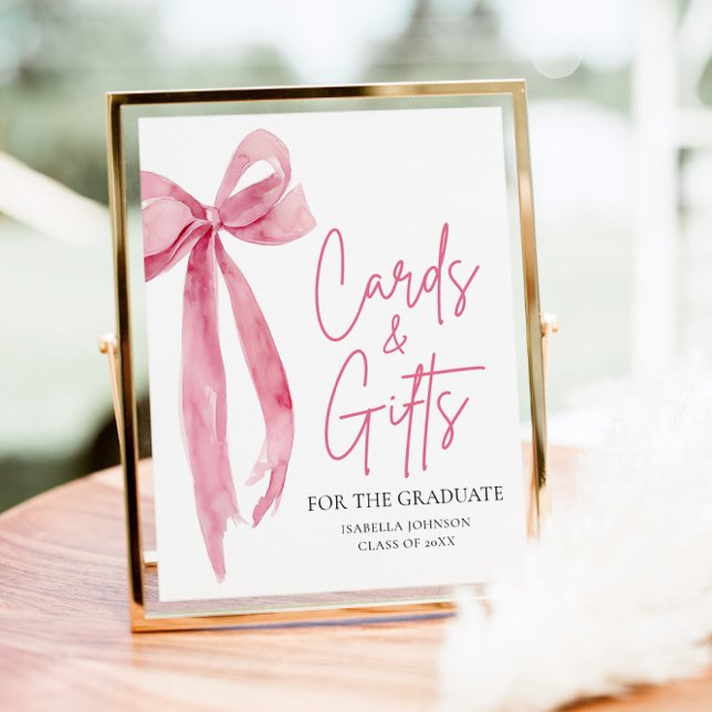Poster Pink Bow Graduate Party Cartes et cadeaux (Créateur téléchargé)