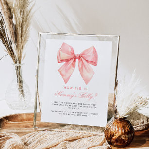 Poster Pink Bow How Big is Mommy's Belly Baby shower Jeu