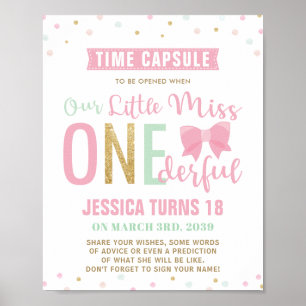 Poster Pink Bow Miss ONE derful Birthday Time Capsule Sig