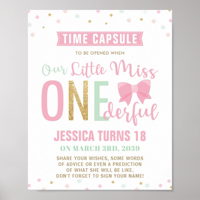 Poster Pink Bow Miss ONE derful Birthday Time Capsule Sig (Devant)