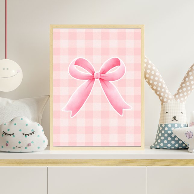 Poster Pink Bow Nursery Wall Art Gingham Baby Girl Room (Créateur téléchargé)