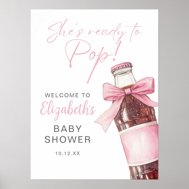 Poster Pink Bow Soda Bottle Baby Shower Welcome Sign (Devant)