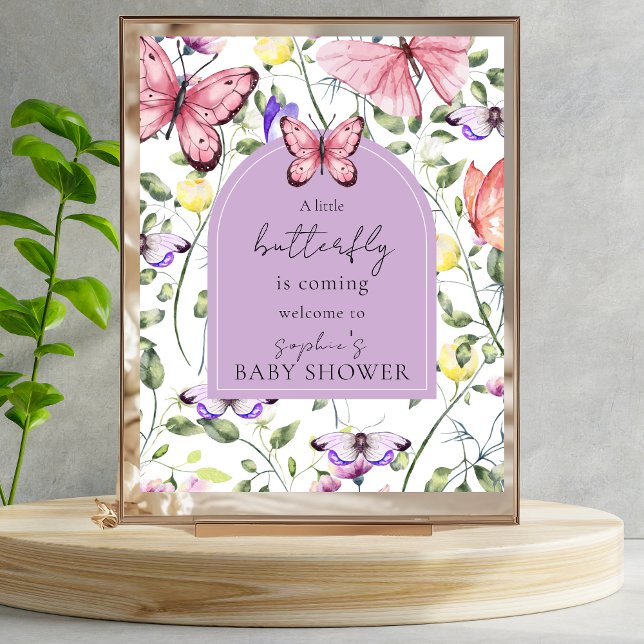 Poster Pink Butterfly Lavender Arch Welcome Baby Shower (Créateur téléchargé)