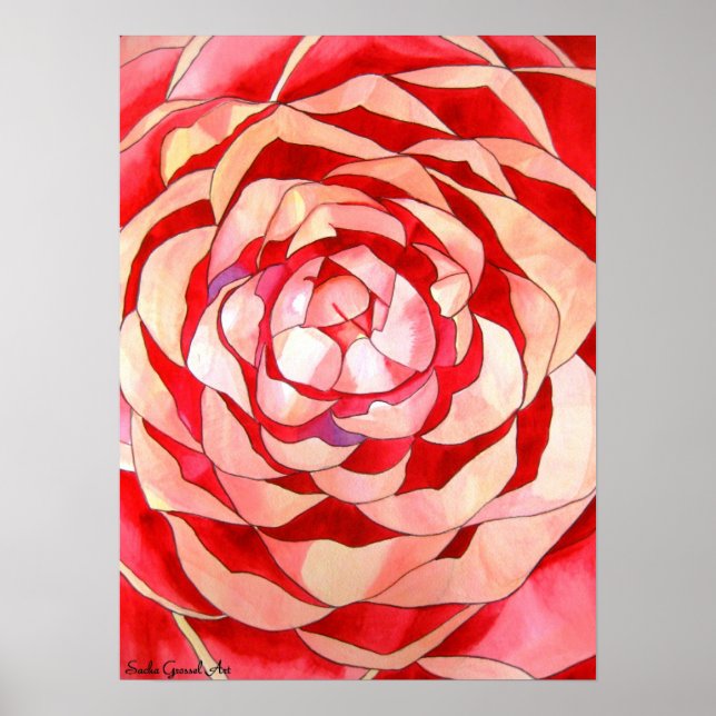 Poster Pink Camellia abstract art painting original (Devant)