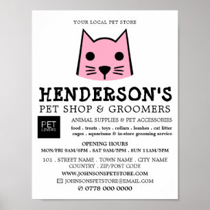 Poster Pink Cat, Pet Store & Groomers Publicité