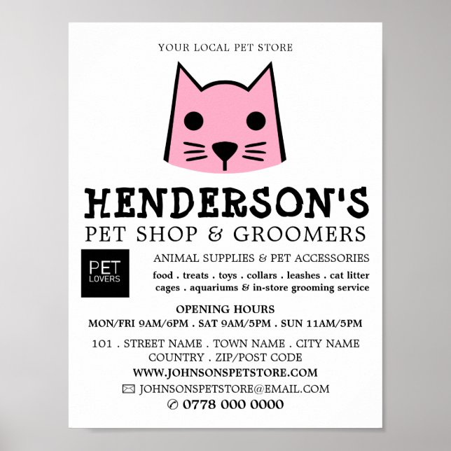 Poster Pink Cat, Pet Store & Groomers Publicité (Devant)