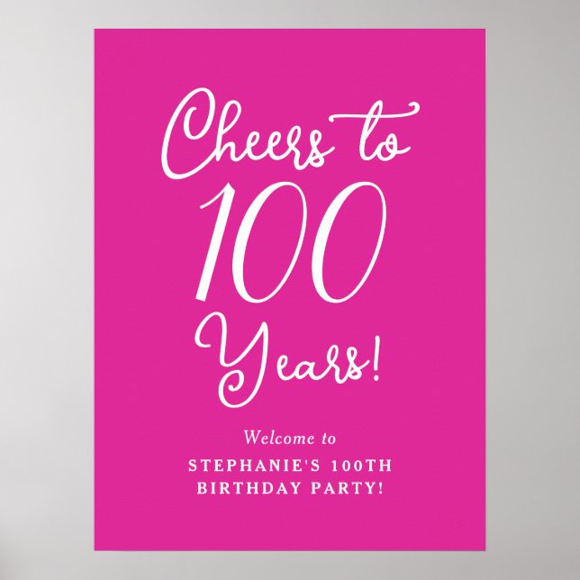 Poster Pink Cheers to 100 ans Anniversaire Bienvenue (Devant)