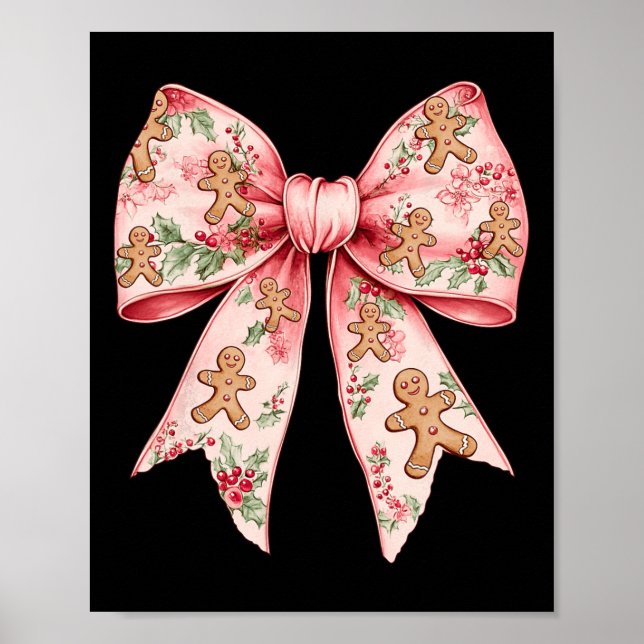 Poster Pink Christmas Bow Coquette Xmas Gingbread Femmes (Devant)