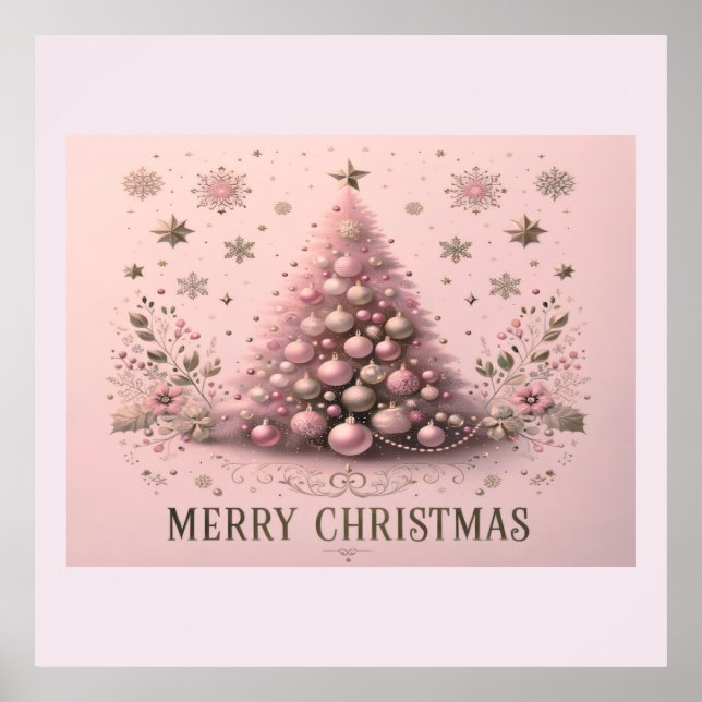 Poster Pink Christmas Tree Merry Christmas  (Devant)