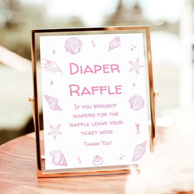 Poster Pink Coastal Beach Baby Shower Diaper Raffle  (Créateur téléchargé)