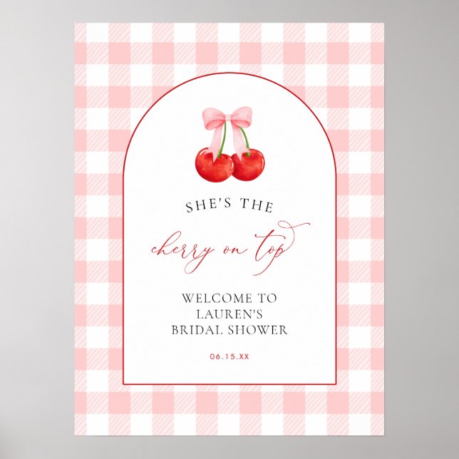 Poster Pink Coquette Cherry on Top Baby Shower Welcome (Devant)
